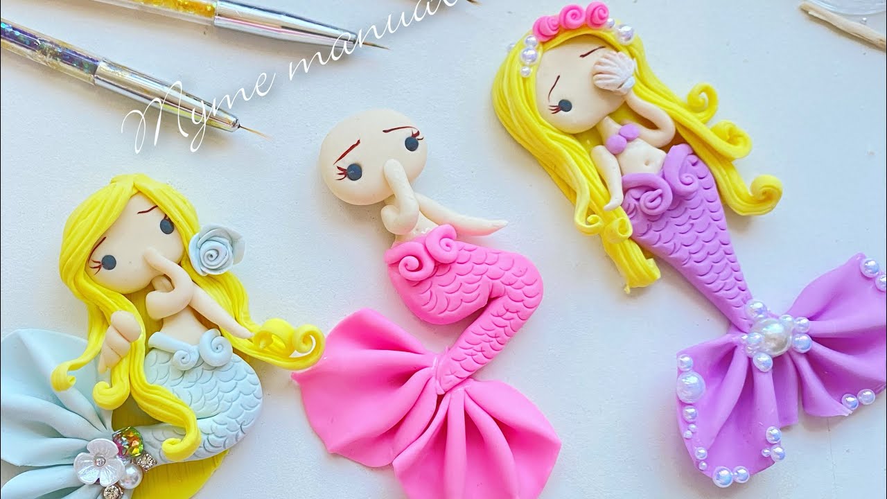 Sirenas en Porcelana fria - Centros para moños - biscuit - fimo - crafts  - masa flexible