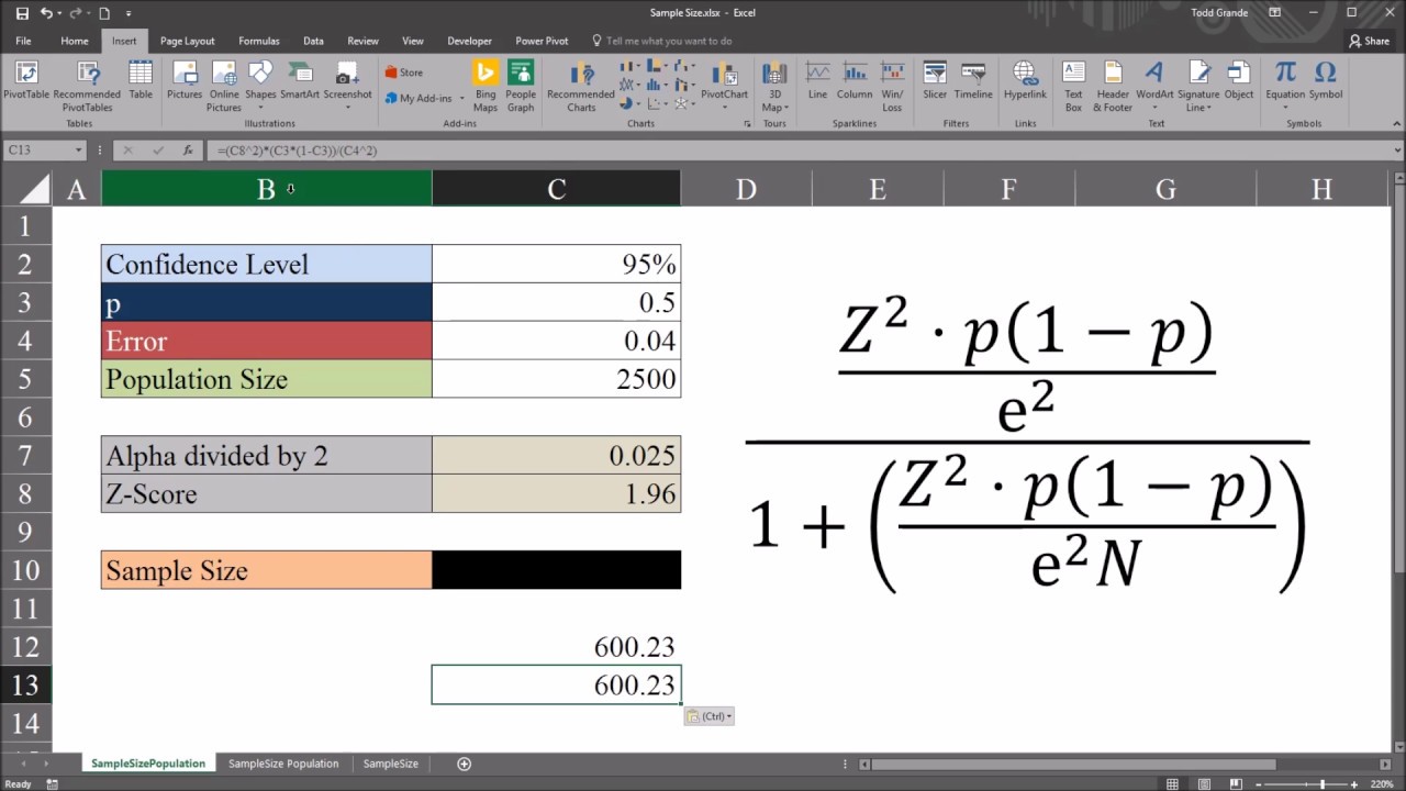 Calculating the Sample Size with a Finite Population in Excel