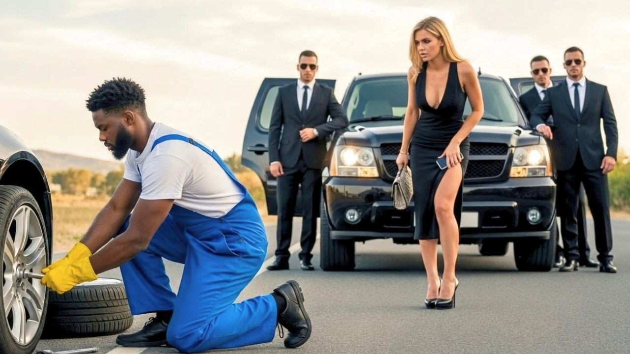 Black Single Dad Fixed a Woman’s Tire — Then a Black SUV Pulled Up Behind Him
