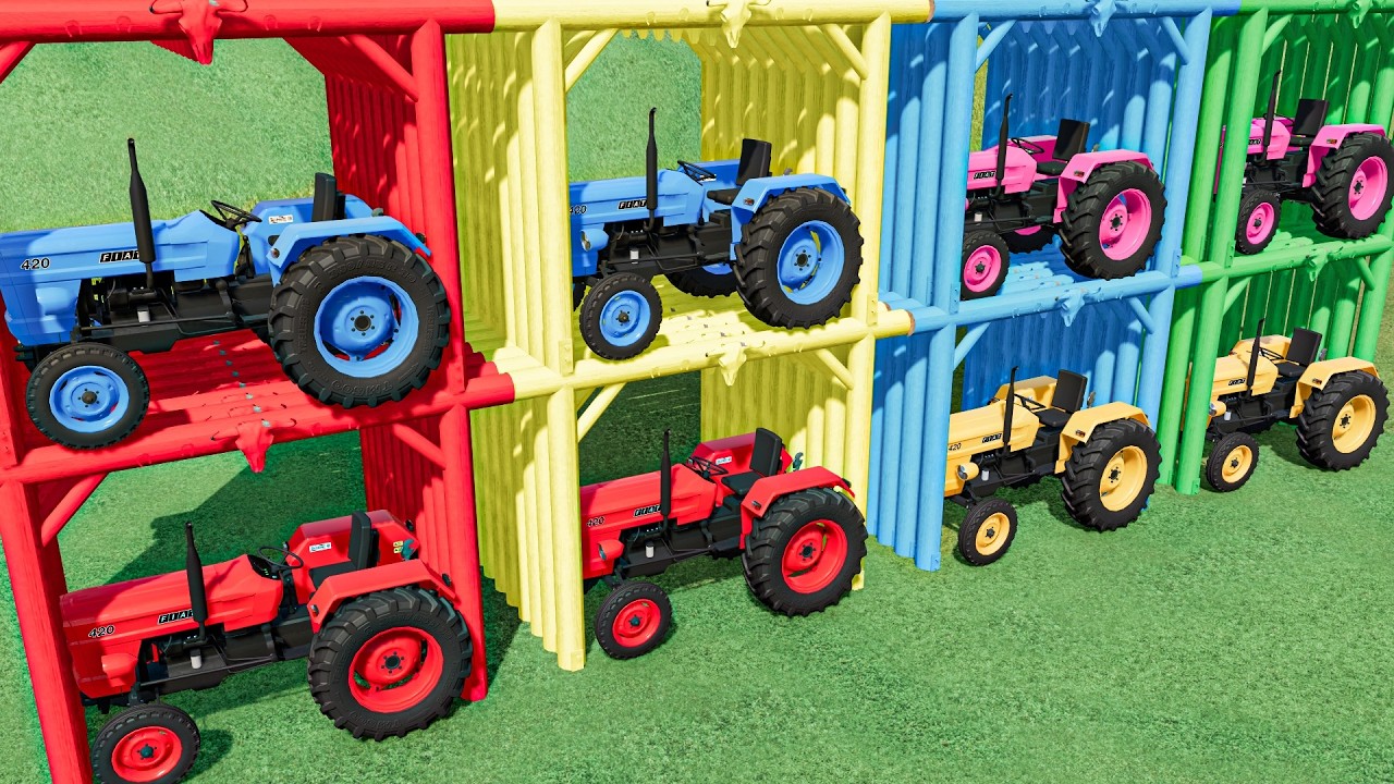 TRANSPORT OF COLORS - MINI TRACTORS with GIANT ROLLER , BACKHOE LOADING - FS22