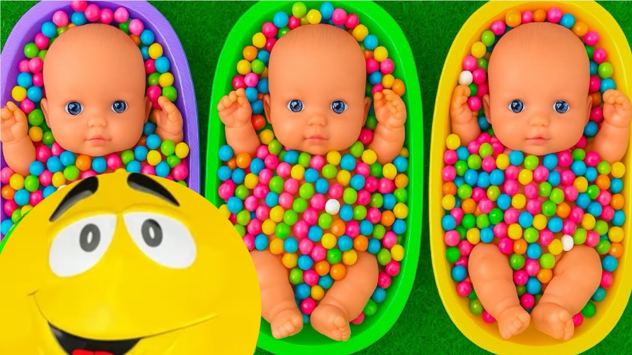4 Minutes Satisfying with Full of 3 Rainbow BathTubs Candy with M&M's & Magic Slime Cutting Video 9