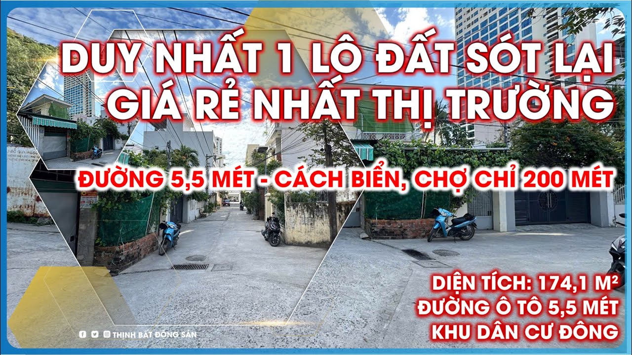 💥 Rẻ nhất hiện tại |￼ Đất 174m2 Gần Biển Nha Trang – Đi Bộ Tắm Biển chỉ 250m ra chợ 220m 