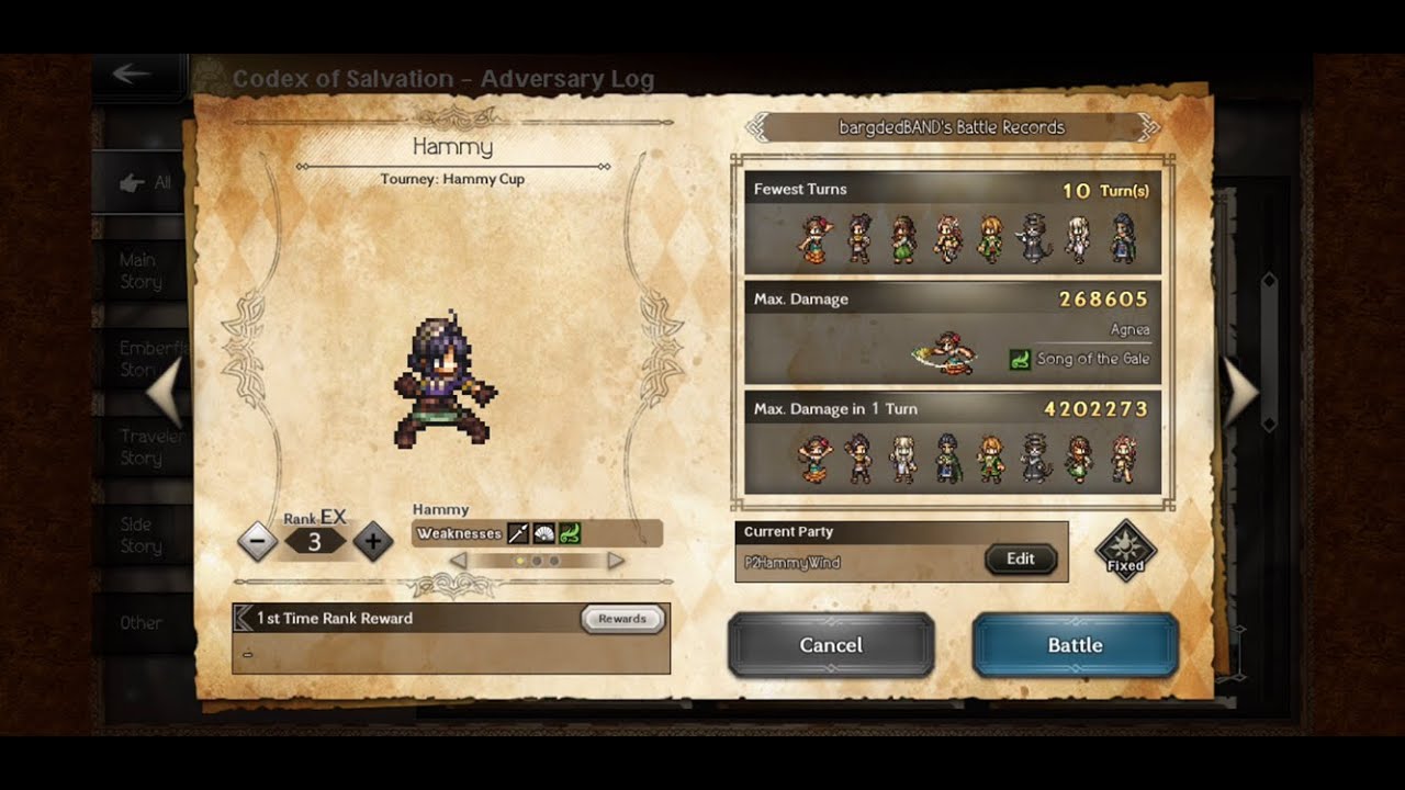 Octopath COTC GEP 6* power! Hammy EX3 in 10T with Agnea