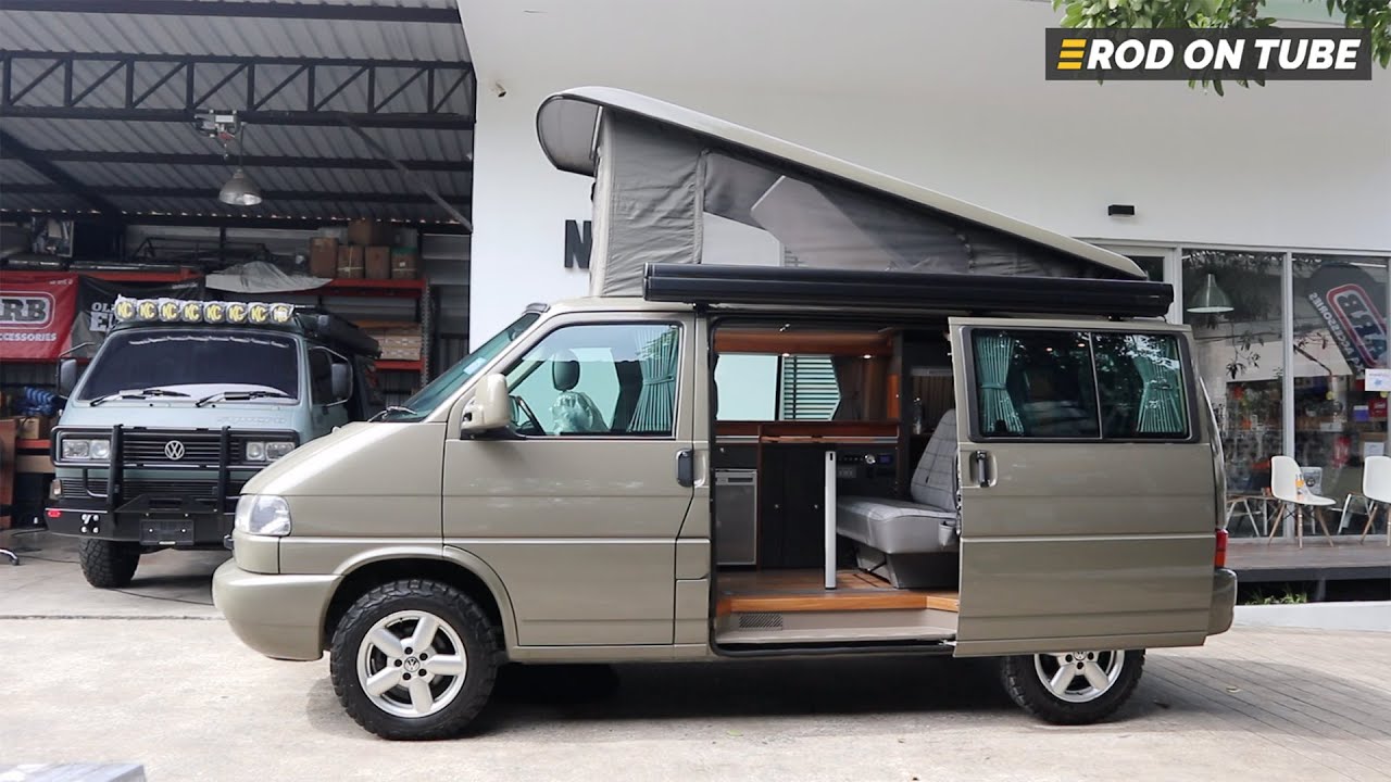 Volkswagen T4 รุ่นแรร์ไอเท็ม หน้ายาว ช่วงสั้น ในเวอร์ชั่น Camper Van หลังคายกได้ มีห้องน้ำท้ายรถ
