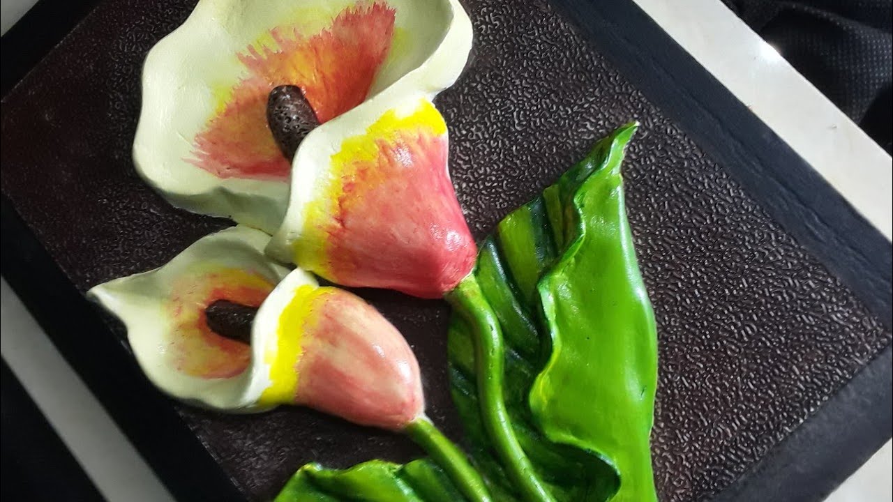 Relief paintings of  Calla Lily Flower|wall putty craft ideas |3D painting|Flower making diy ideas