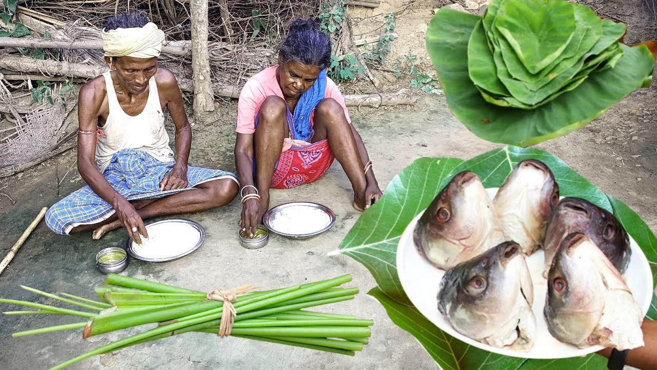 KACHU SHAK with FISH HEAD CURRY cooking by rural grandma & grandpa || grandma Village cooking