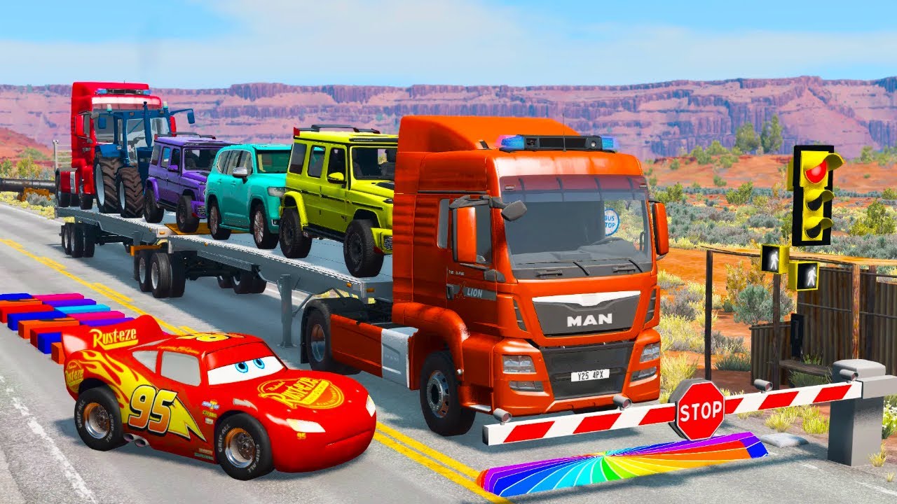 Flatbed Truck Mcqueen | Transportation with Truck - Pothole vs Car #01 - BeamNG.Drive