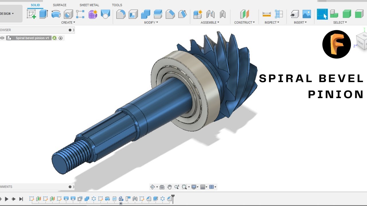 FUSION 360 || SPIRAL BEVEL GEAR PINION  || HELICAL GEAR || MODELLING || ASSEMBLY