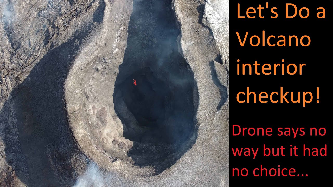 Volcano interior checkup!   Drone descending into Iceland Geldingadalir Volcano on August 07, 2021