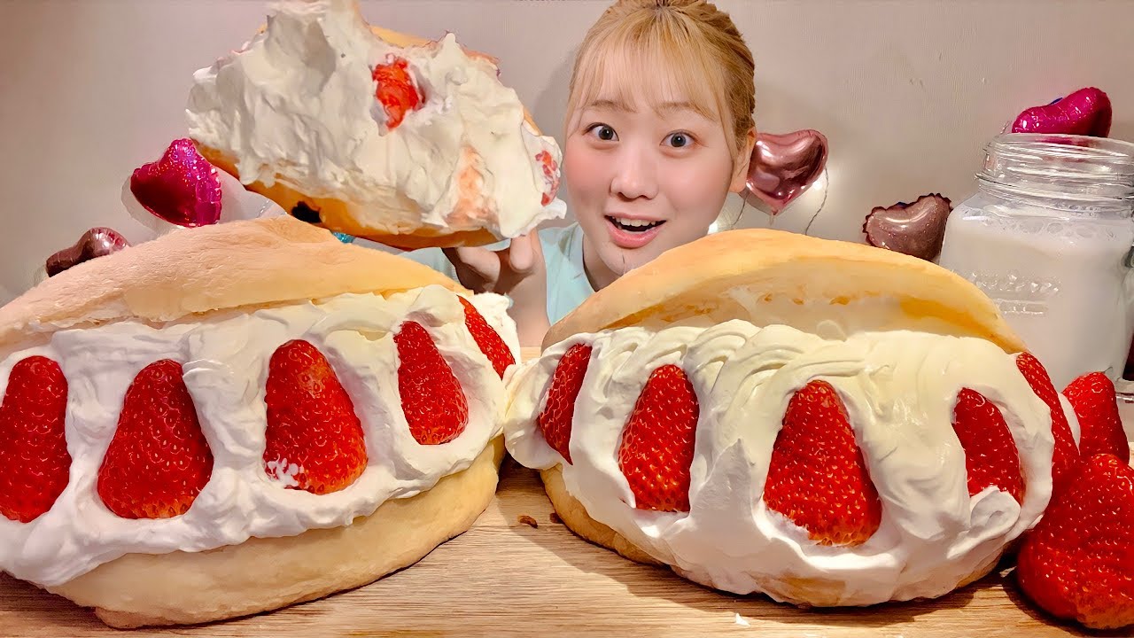 ASMR Положите сливки в сладкий хлеб и ешьте【русские субтитры】【Mukbang/ Eating Sounds】