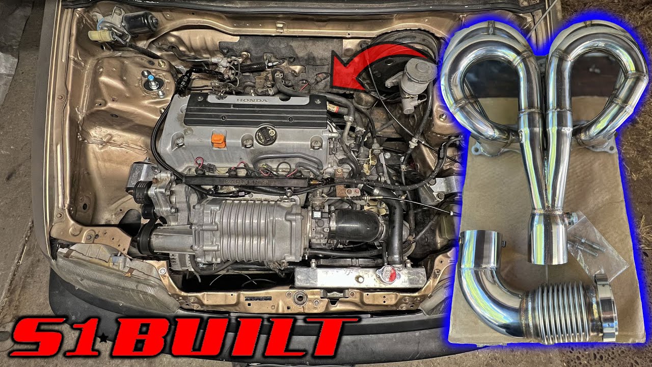 S1Built AWD Ramhorn Header Install on Supercharged K20 Civic
