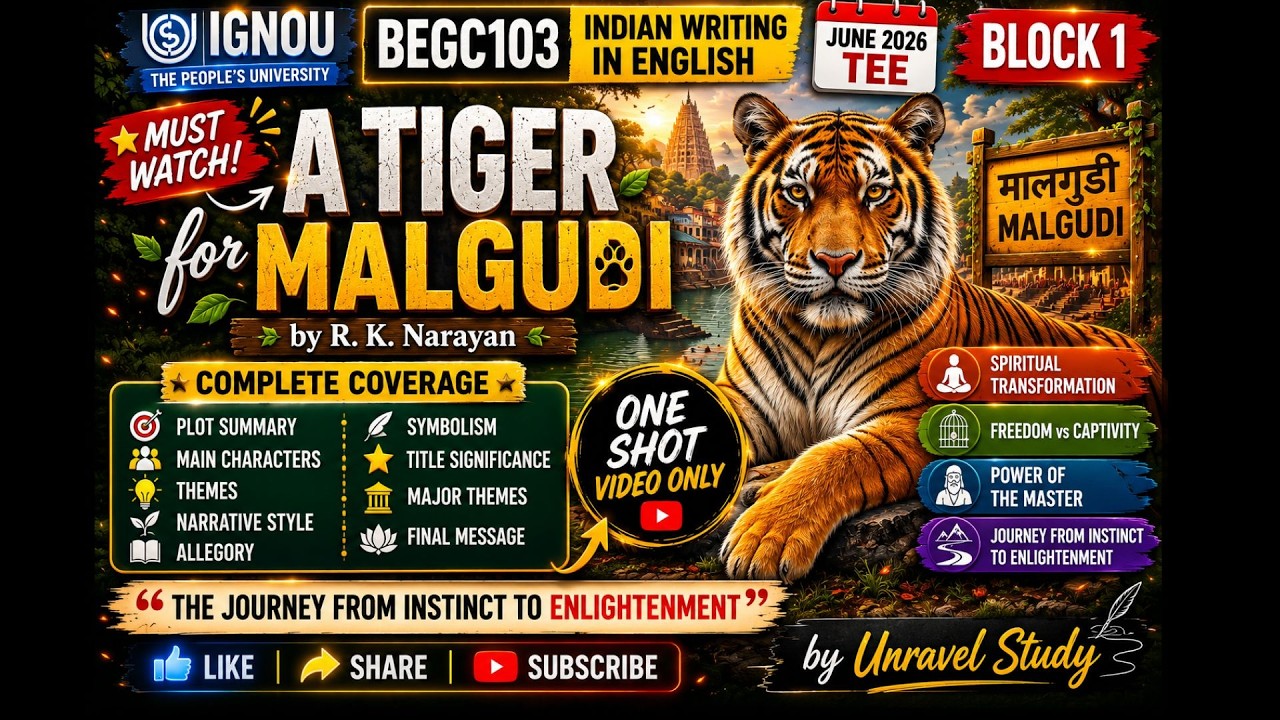 IGNOU | BEGC-103 | Block-1 A Tiger for Malgudi Complete Explanation June2026TEE  @UnravelStudy