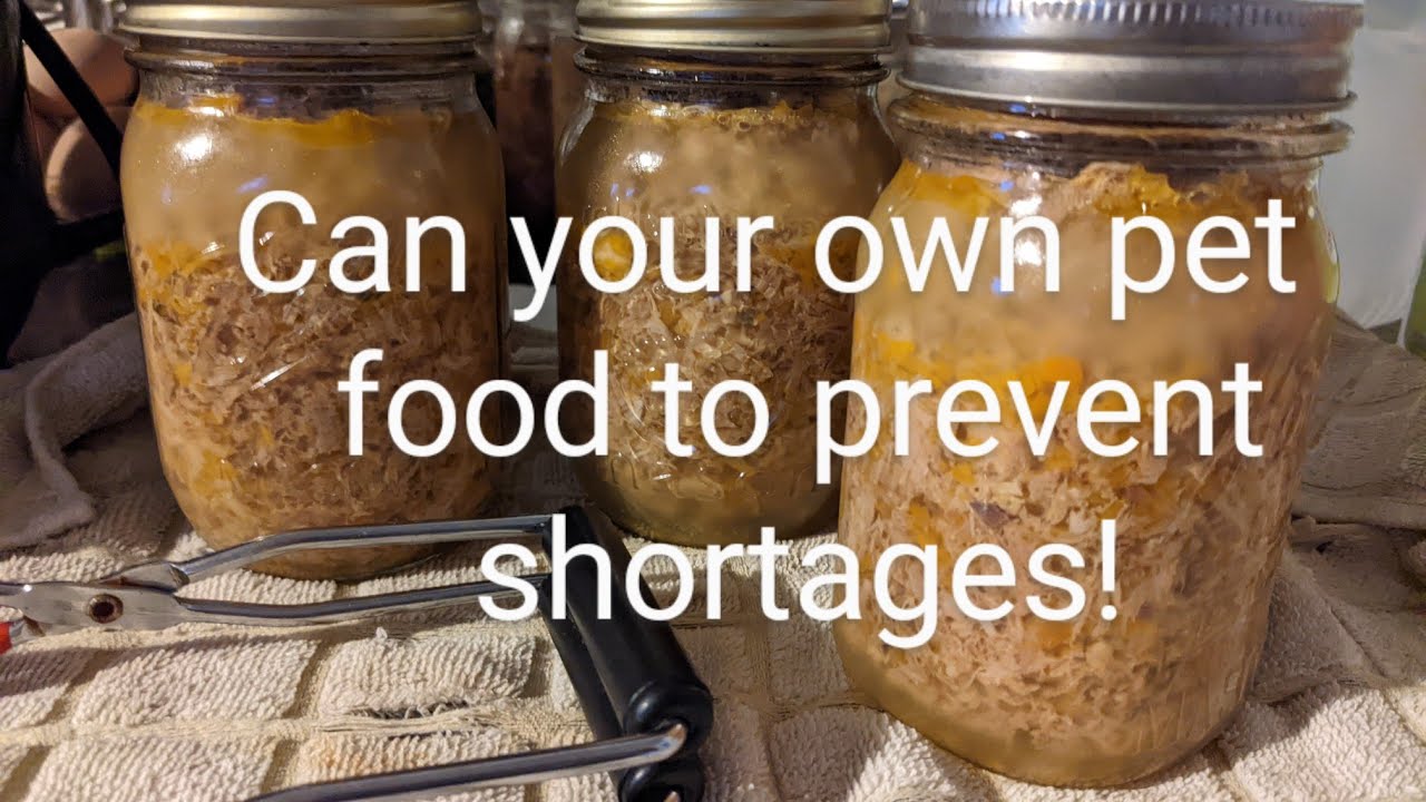 Canning pet food for long-term storage.