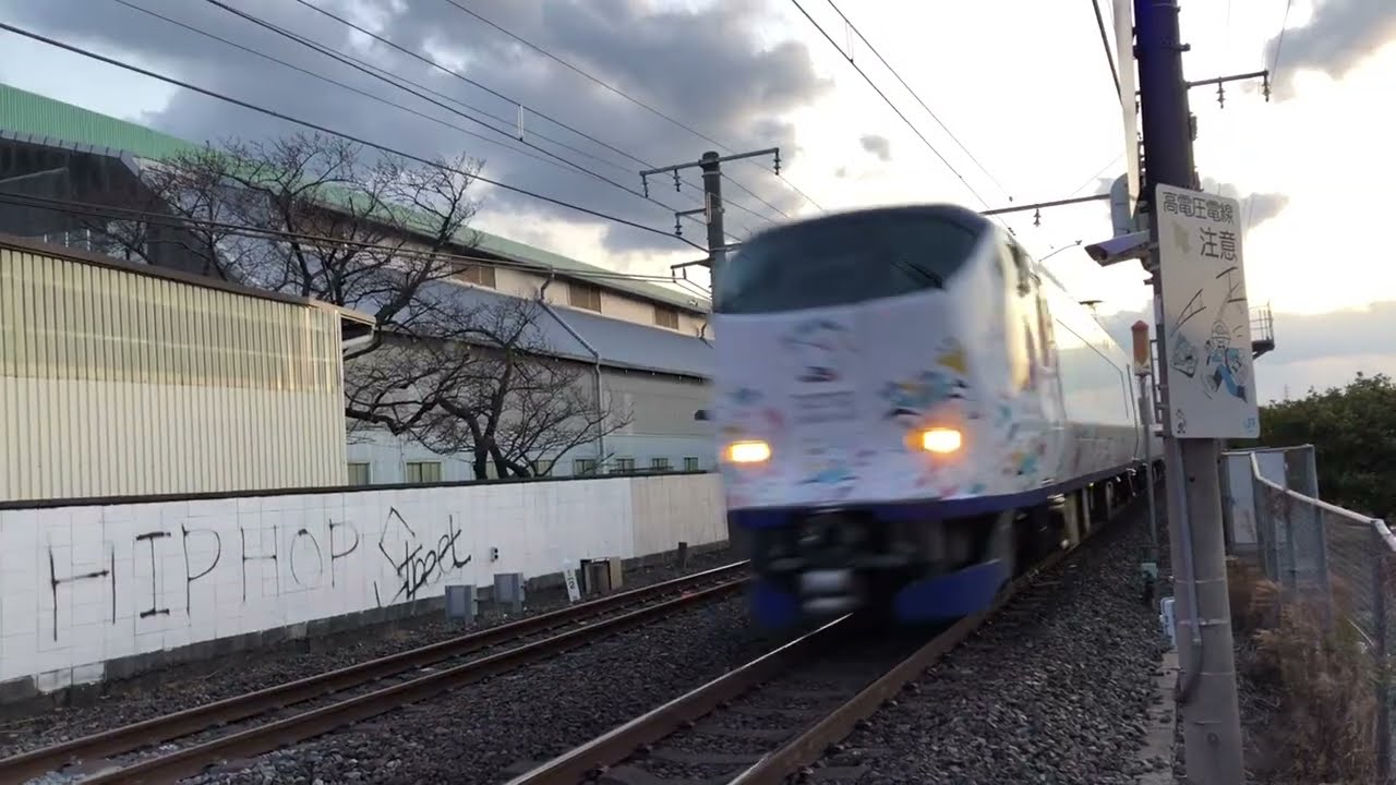 水間鉄道&ＪＲ阪和線🌈石才、鳥羽、半田付近。横に波の絵の60周年くろしお号なかなか来ない。2026.1.29。