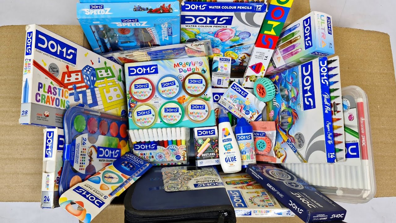 Latest DOMS Stationery Collection💙Crayons, Oil Pastels, Brush Pens, Aqua Colors, Glue, Geometry etc
