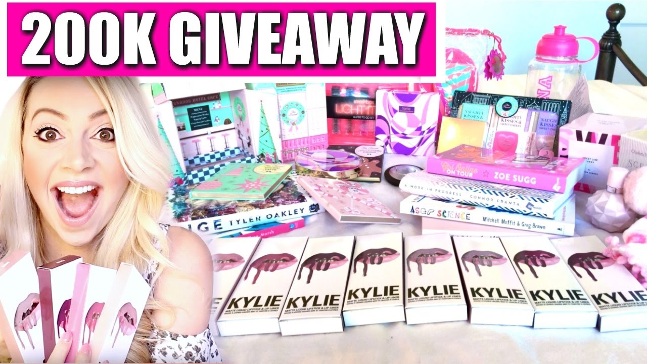 HUGE 200K GIVEAWAY! KYLIE LIPKITS, TOO FACED COSMETICS, SCENTS, MAKEUP & BOOKS! | Ask Kimberly