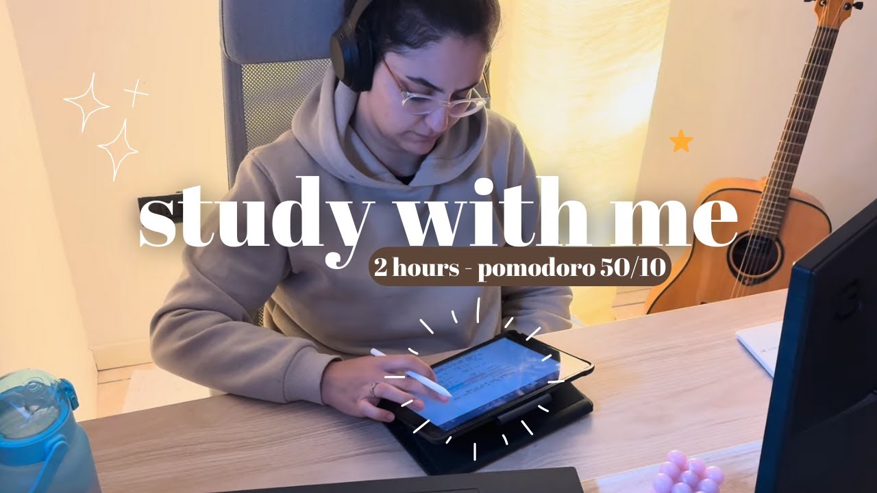 🕯️2 HOUR STUDY WITH ME [Pomodoro 50/10] | Cozy Fireplace + Soft Piano Music, Productive Student Life