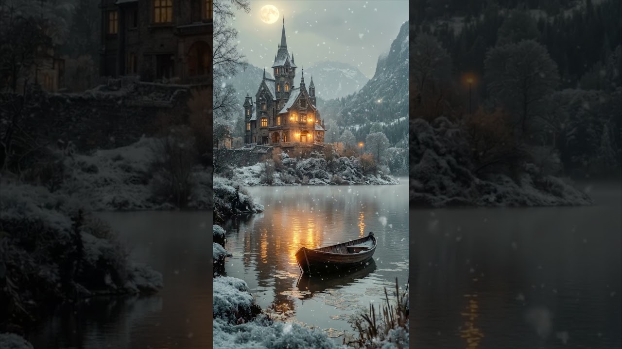 Moonlit Gothic Castle by the Frozen Lake | Dark Academia Winter Piano & Violin Ambience