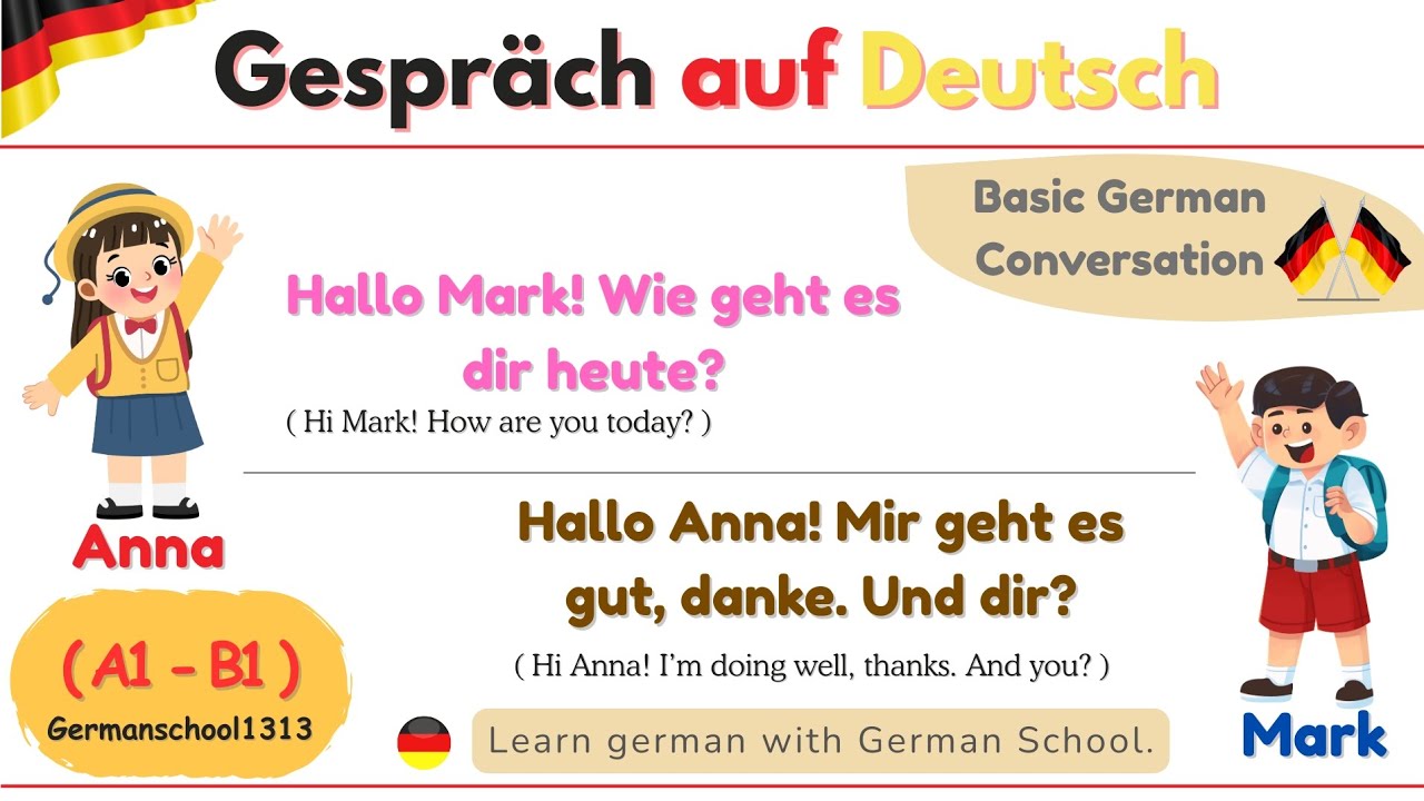 Einfach Deutsch Gespräch (A1–B1) 🇩🇪 | Alltag Konversation mit Englisch | Deutsch Lernen #deutsch 