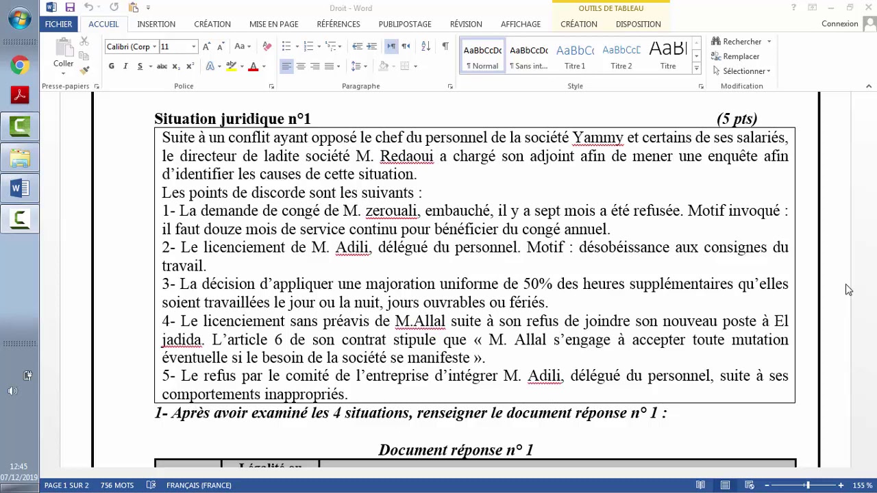 Droit du travail: Explication à l'aide d'un cas pratique.