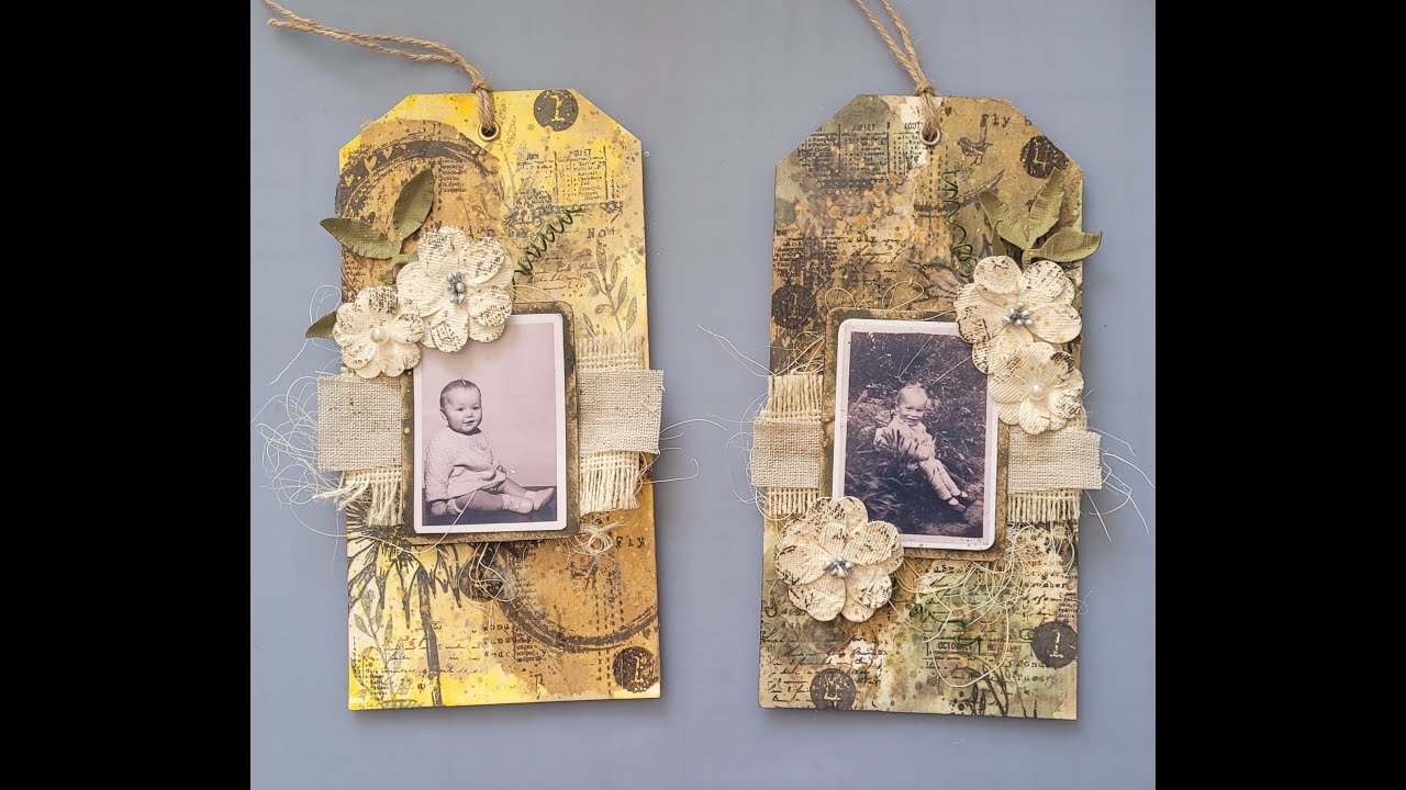 Two Little Scamps tag using Tracy Evans Boutique Designs stamps with Distress Ink and Oxide refills