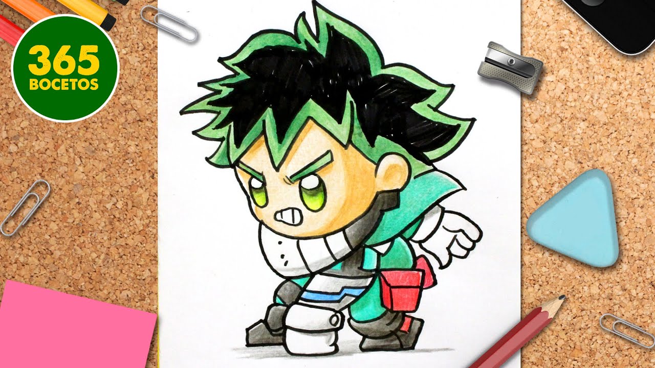 COMO DIBUJAR A DEKU KAWAII - Dibuja a Izuku de Boku No Hero paso a paso con Jape