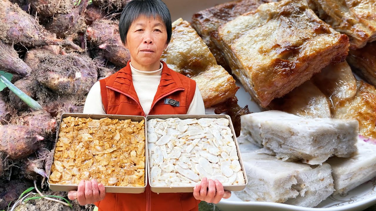 阿嬷挖一簸箕芋头，做两种芋片糕，一种软糯香甜，一种麻辣咸香丨Taro Chips Cake【闽湖阿嬤Fujian Grandma】