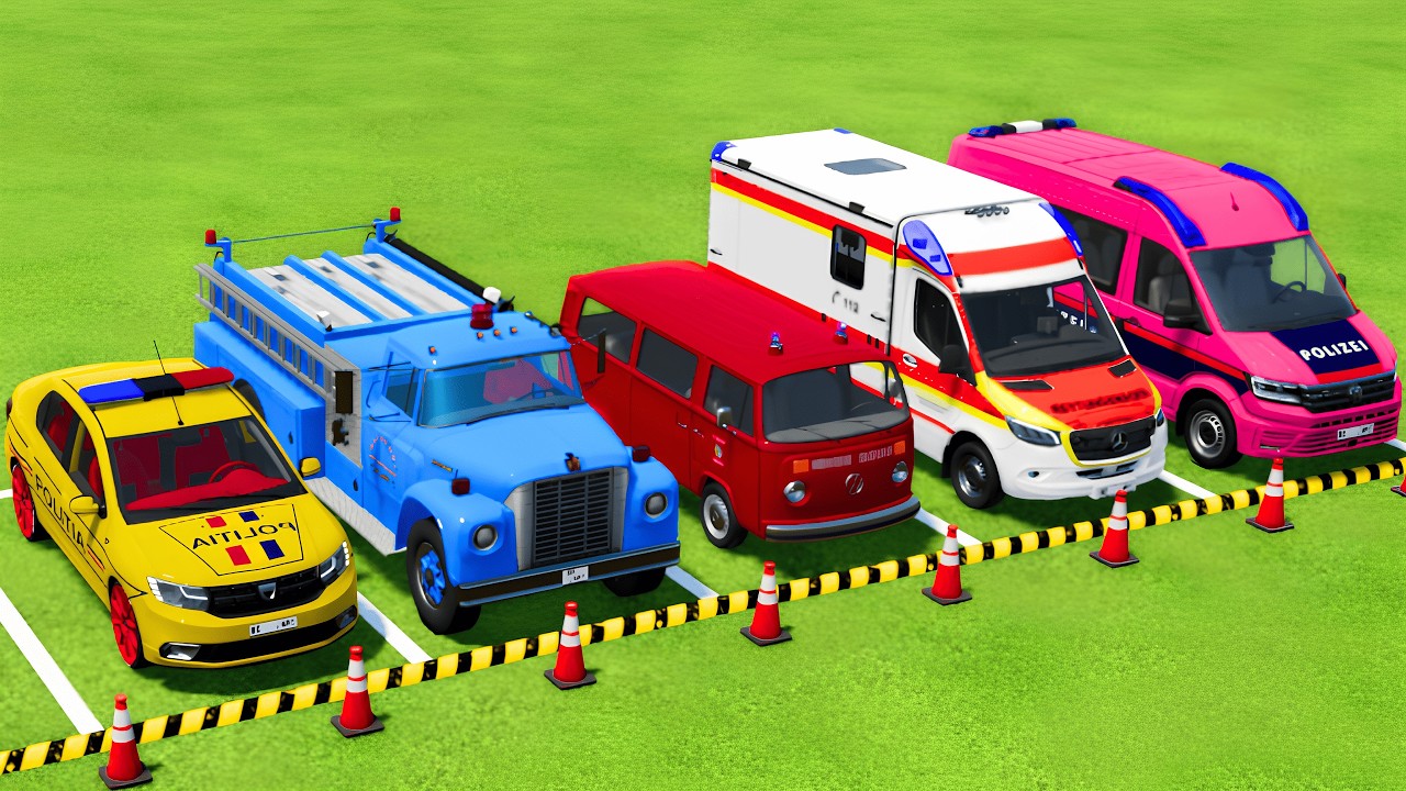 POLICE CARS, FIRE DEPARTMENT, AMBULANCE VEHICLES TRANSPORTING WITH MAN TRUCKS ! Farming Simulator 22
