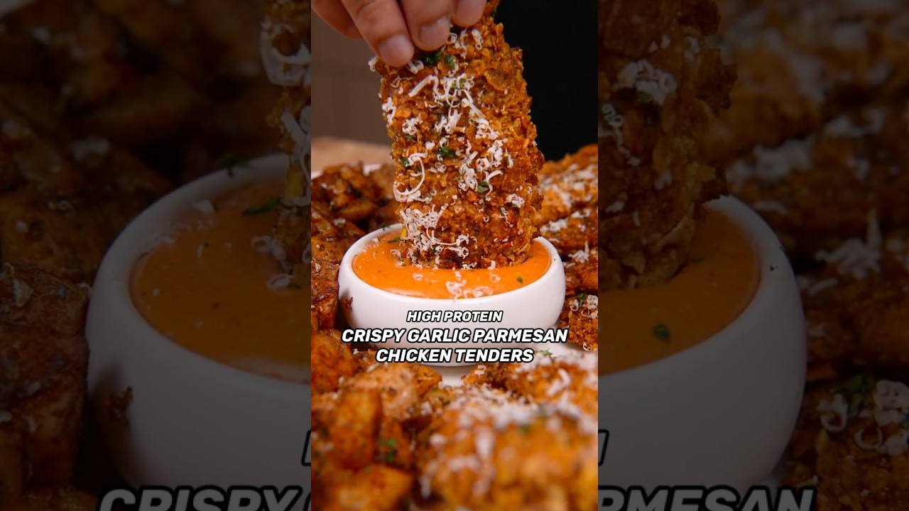 Low Calorie Crispy Garlic Parmesan Chicken Tenders🍗🧀🔥 #recipe #cooking #asmr