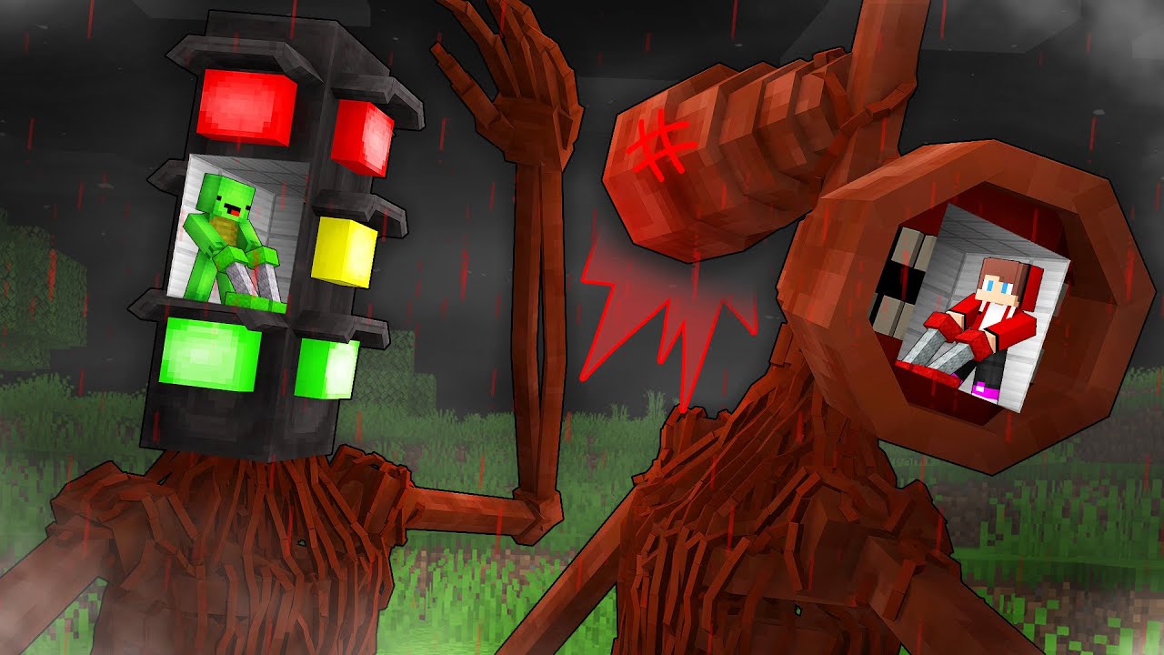 JJ and Mikey: SIREN HEAD vs TRAFFIC LIGHT HEAD Control Mind Battle in Minecraft - Maizen