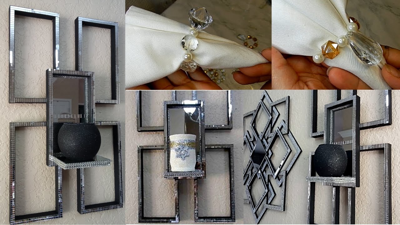 Dollar Tree DIY Mirror Wall Sconce|Dollar Tree DIY Diamonds & Pearls Napkin Rings
