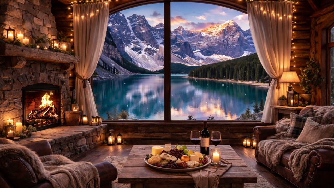 ASMR Relaxation | Romantic Cabin by the Lake • Fireplace, Soft Lights & Still Water