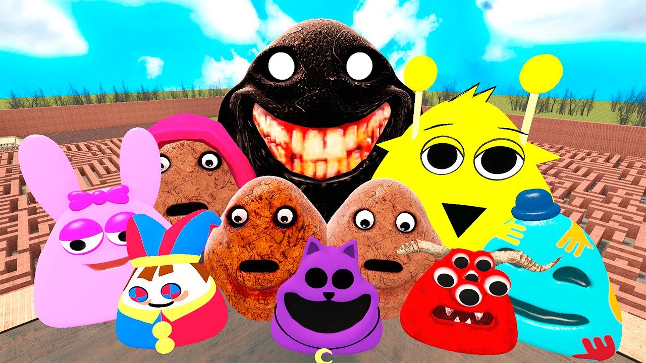 🌀SPARTAN KICKING POU BOU FAMILY FROM BOUS REVENGE and POU SPRUNKI in BIG MAZE Garrys Mod!!!