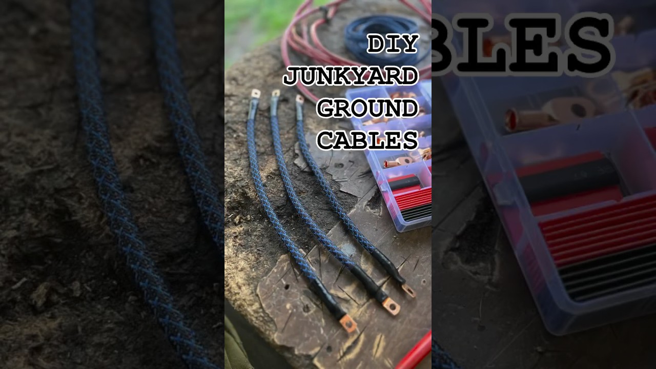 JUNKYARD x AMAZON DIY Ground Cables. 8G from the yard -$4. Amazon lug kit $14. Amazon mesh loom $16