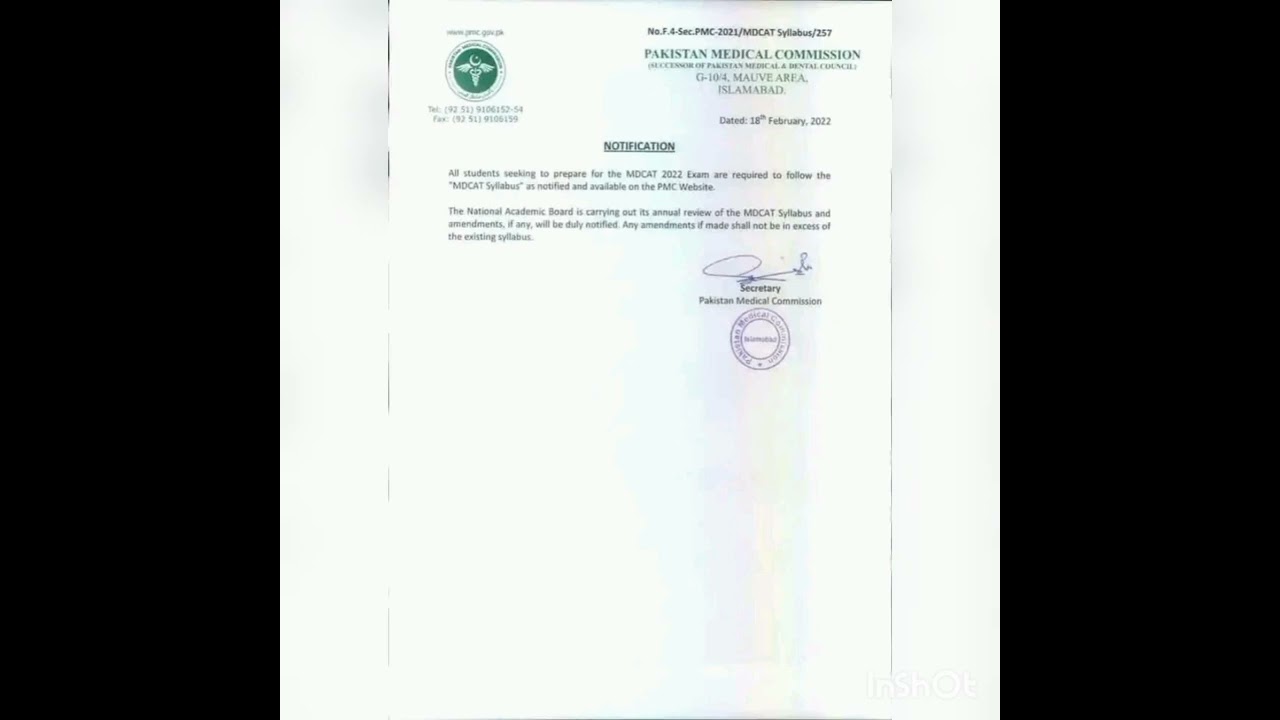 MDCAT Syllabus 2022 update