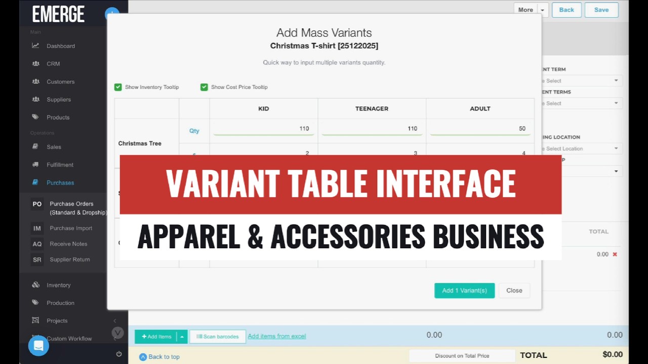 How to Manage SKU Variants (Size, Color, Style) in Inventory Software | Variant Matrix in EMERGE