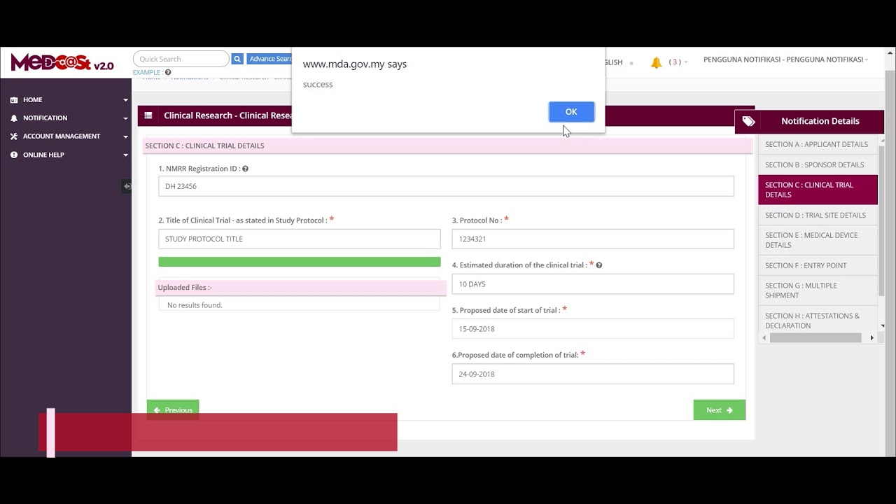 Notification - Clinical Research Use
