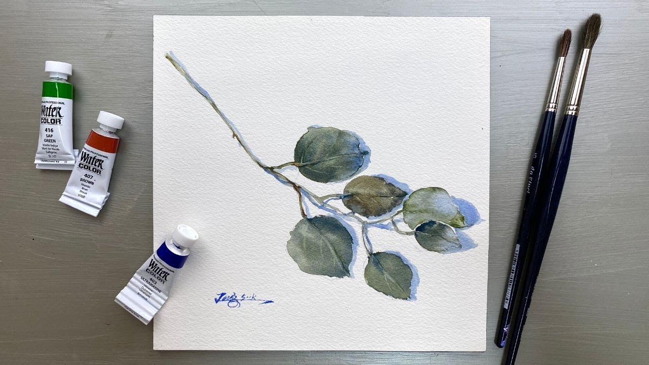 Watercolor Painting/ Simple Wet to Paint Eucalyptus Leaf 🍃 / Tutorial Step by Step.