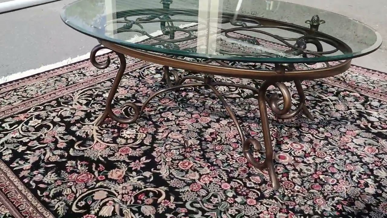 Oval Metal Based Coffee Table with Glass Top