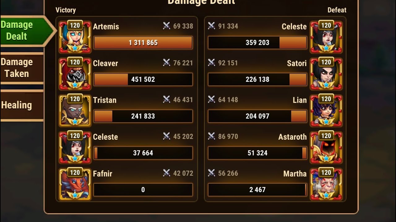 Hero Wars Mobile - 279k Artemis team vs 390k Satori team