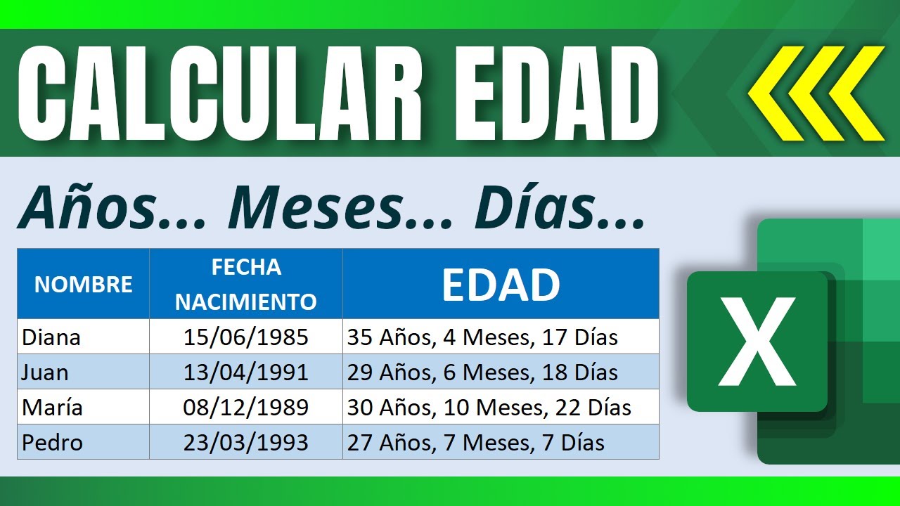 C&oacute;mo Calcular la EDAD con la FECHA DE NACIMIENTO en Excel (A&ntilde;os - Meses - D&iacute;as)