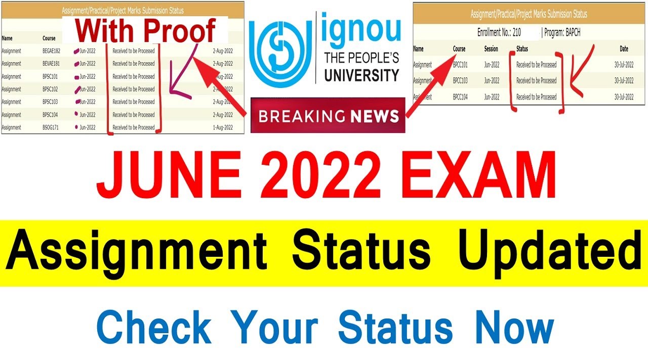 {Breaking News } IGNOU June 2022 Assignment Status Updated | Check Your Assignment Status Now