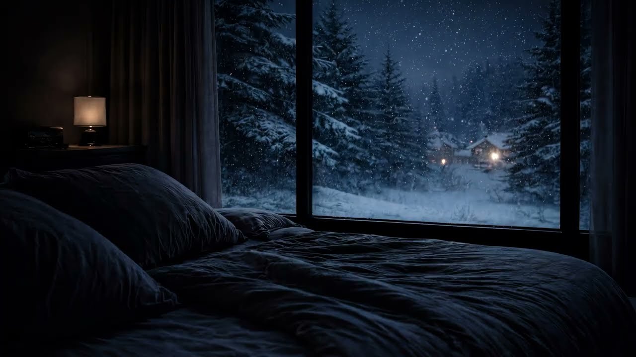 ❄️ Snow Bedroom at Night — Gentle Snowfall Deep Sleep Ambience (No Music)