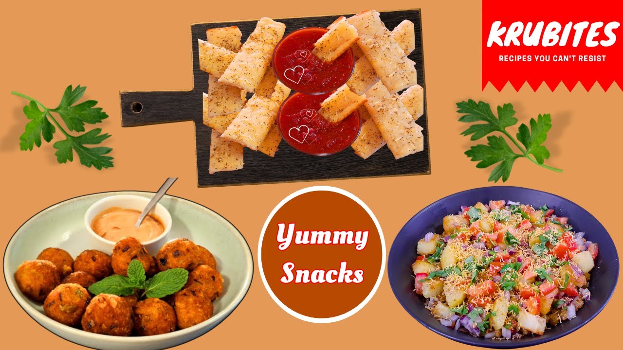 Yummy Snacks | Crispy Potato Bites | Indian Potato & Peas Chaat | Herbs & Cheese Breadsticks| Snacks