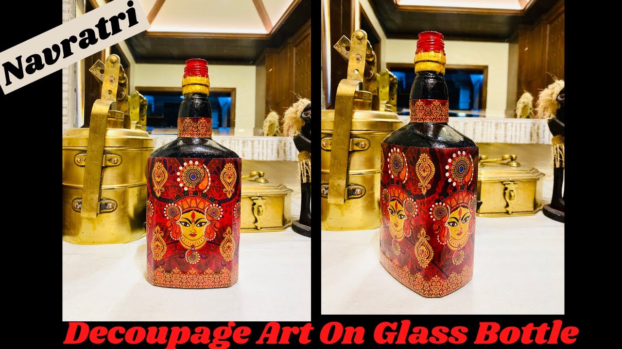 Decoupage Art On Glass Bottle | Navratri Decoration Ideas