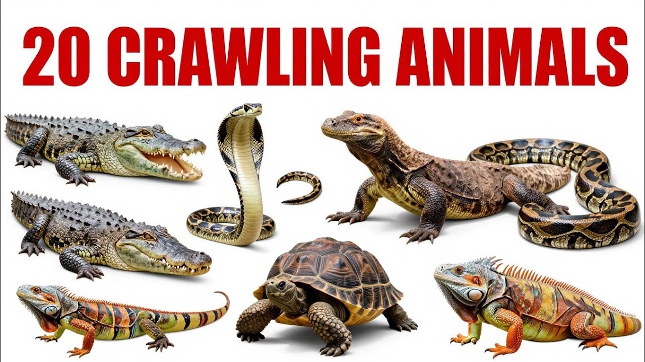 रेंगने वाले जानवरों के नाम 🐍🐢 | 20 Crawling Animals Name in Hindi & English 🐊🦎 | Kids Learning Video