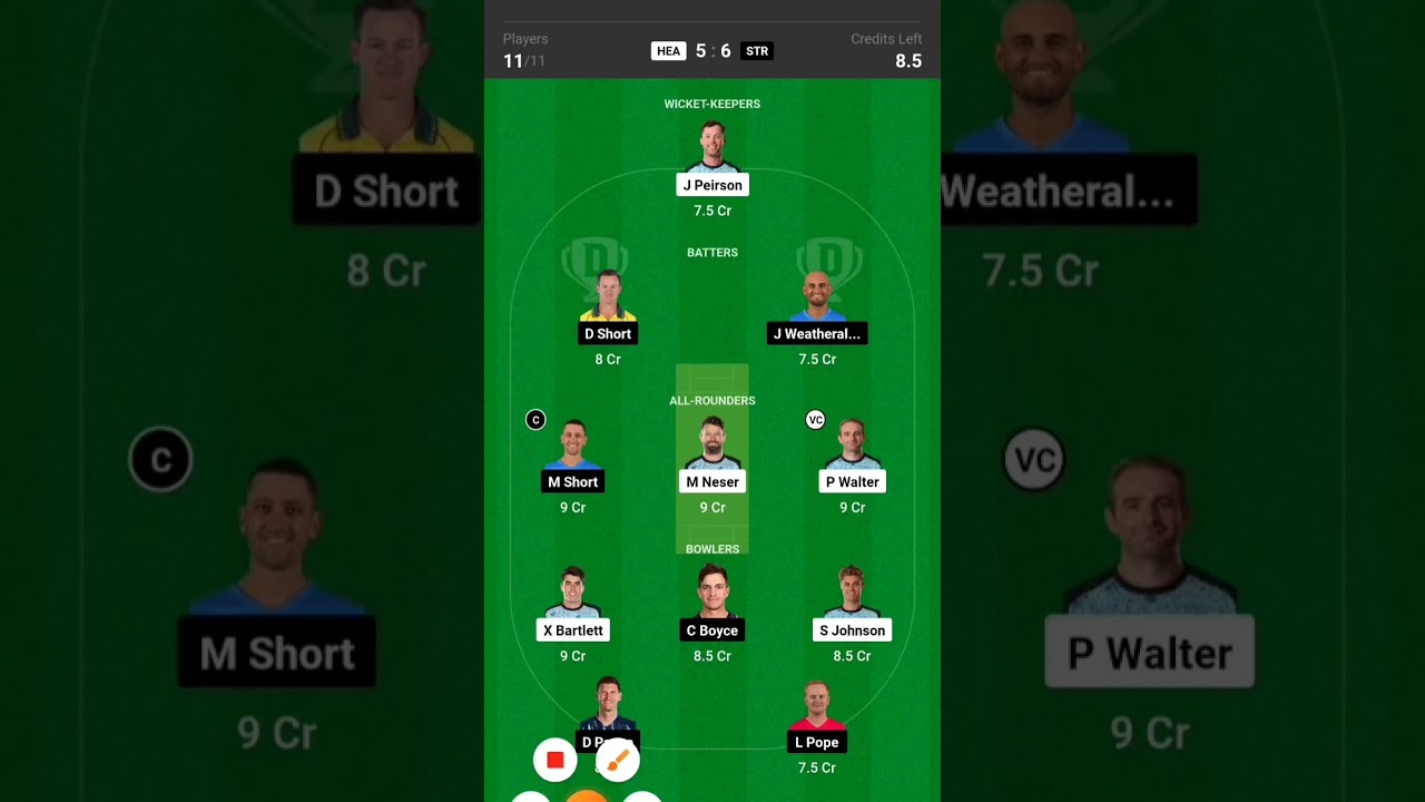 HEA vs STR Live ,Brisbane Heat vs Adelaide Striker Dream 11 Team , Big Bash League 2024