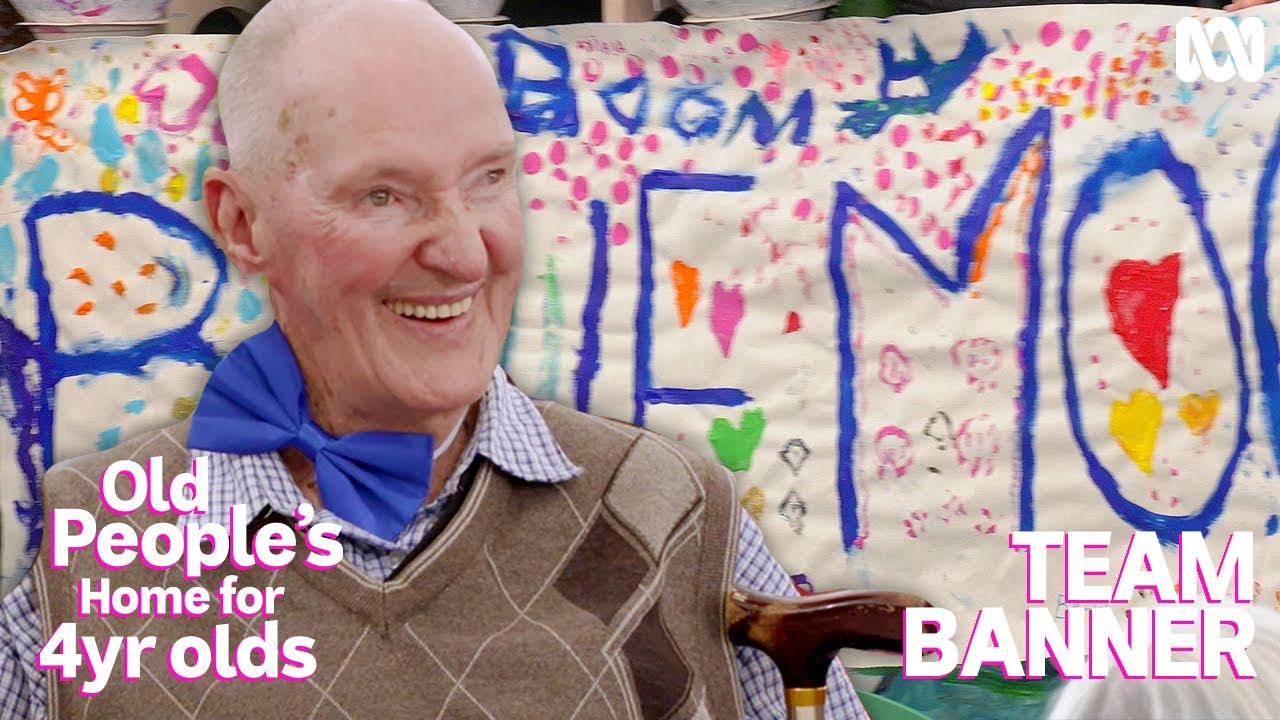 George and the team banner | Old People's Home For 4 Year Olds