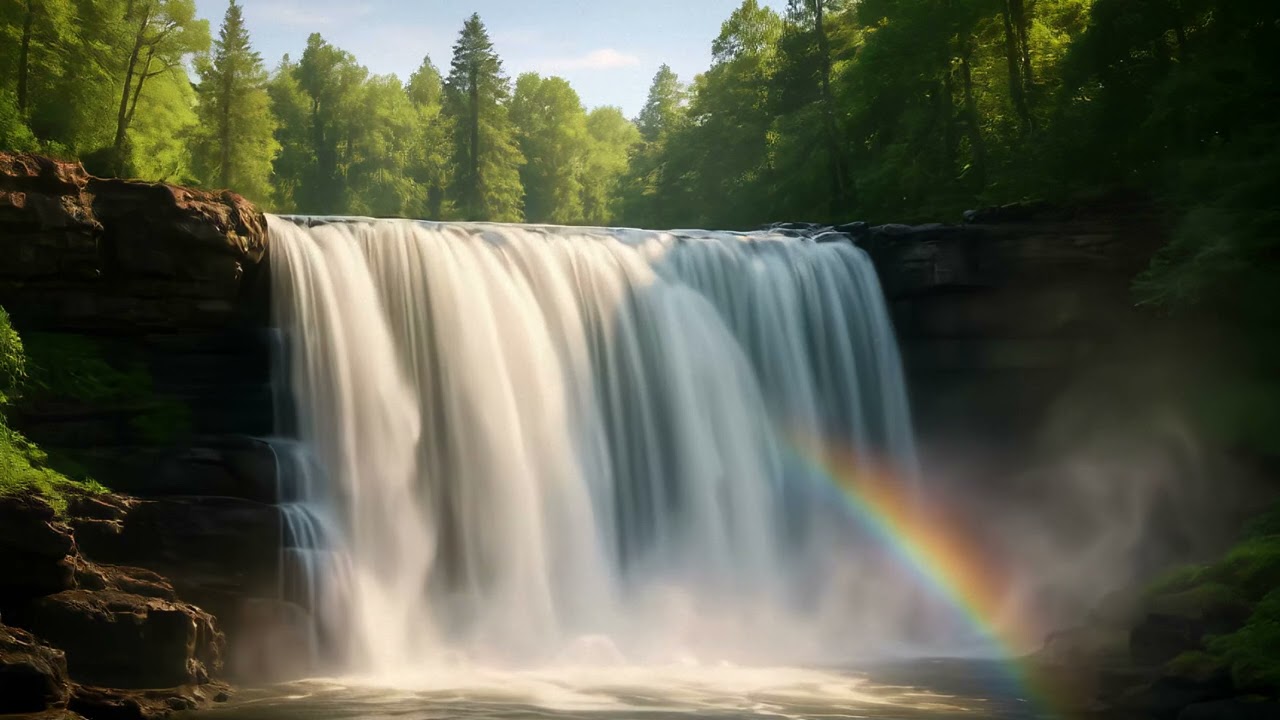Huge Forest Waterfall Sounds | Natural White Noise for Deep Sleep & Stress Relief