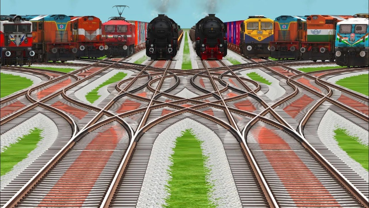 All Realstic Trains Crossing By Forked Trains Railroad Crossing Tracks-train videos indian railways